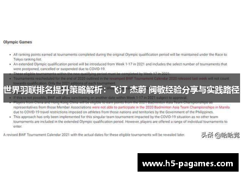 世界羽联排名提升策略解析：飞汀 杰蔚 阀敏经验分享与实践路径